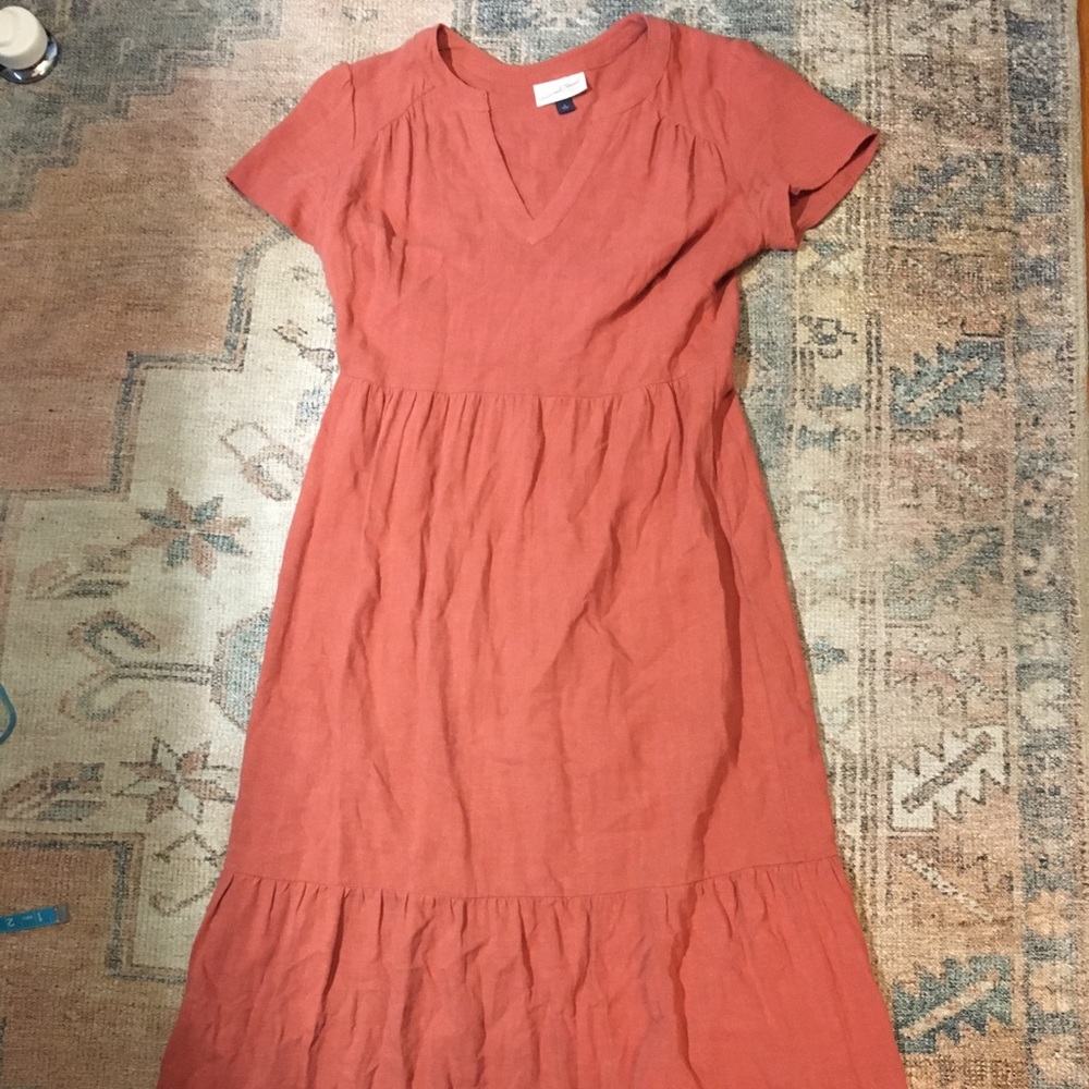 Women’s Linen-Blend Tiered Dress, Clay, Size Small